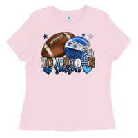 Bubblegum Pink Touchdown season American Football blue team color Ladies Tee - HowdyJamesFarm