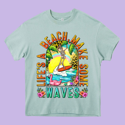 Life's A Beach Make Some Waves Heavy Core Tee Designed By Nancycooperartshop