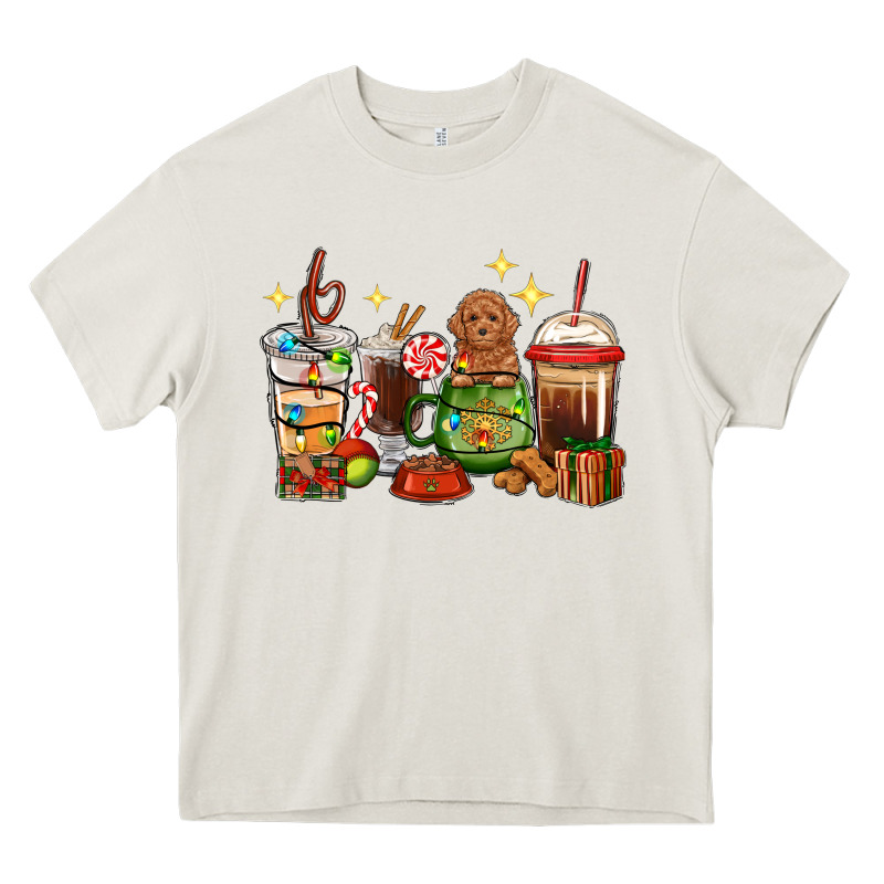 Christmas Coffee Cups With Poodle Heavy Core Tee by RanaPortraitStore | Teevron