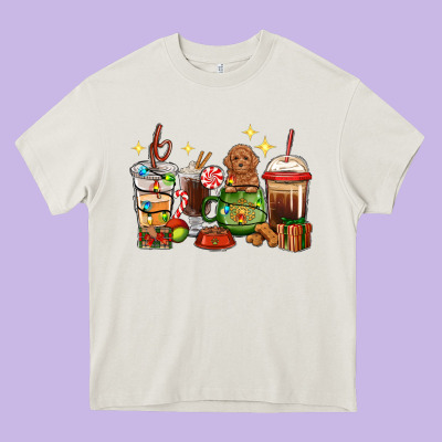 Christmas Coffee Cups With Poodle Heavy Core Tee Designed By Ranaportraitstore