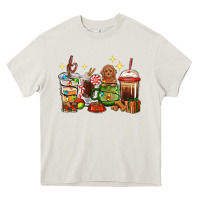 Cream Christmas coffee cups with Poodle Heavy Core Tee - RanaPortraitStore