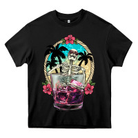 Black summer skeleton cocktail Heavy Core Tee - NancyCooperArtShop