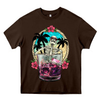Chocolate Brown summer skeleton cocktail Heavy Core Tee - NancyCooperArtShop