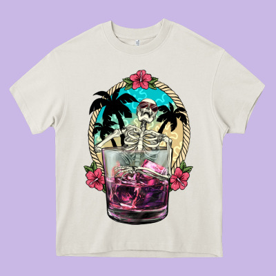 Summer Skeleton Cocktail Heavy Core Tee Designed By Nancycooperartshop