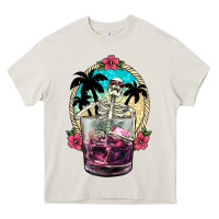Cream summer skeleton cocktail Heavy Core Tee - NancyCooperArtShop