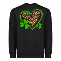 Black st patricks day leopard heart with shamrocks Heavyweight Sweatshirt - Artiststas