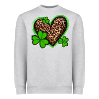 Heather Grey st patricks day leopard heart with shamrocks Heavyweight Sweatshirt - Artiststas
