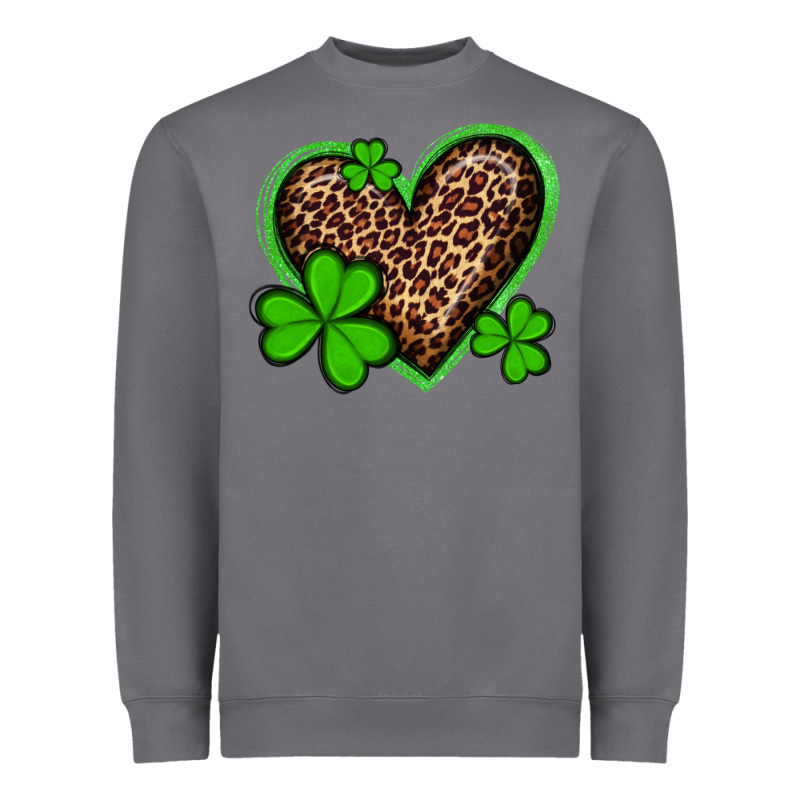 St Patricks Day Leopard Heart With Shamrocks Heavyweight Sweatshirt by Artiststas | Teevron