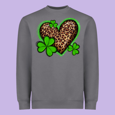 St Patricks Day Leopard Heart With Shamrocks Heavyweight Sweatshirt Designed By Artiststas