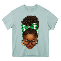 Arona Afro Messy Bun Green and White Bow Heavy Core Tee - texasbilliewilder
