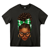 Asphalt Afro Messy Bun Green and White Bow Heavy Core Tee - texasbilliewilder