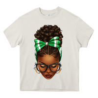 Cream Afro Messy Bun Green and White Bow Heavy Core Tee - texasbilliewilder