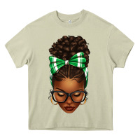 Mossy Afro Messy Bun Green and White Bow Heavy Core Tee - texasbilliewilder