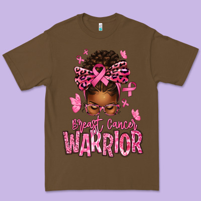 Brest Cancer Warrior Afro Messy Bun Premium Tee Designed By Texasbilliewilder