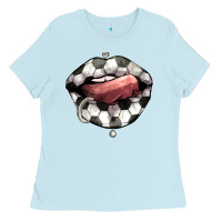 Baby Blue Soccer lips Ladies Tee - HowdyJamesFarm