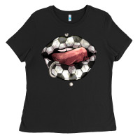 Black Soccer lips Ladies Tee - HowdyJamesFarm