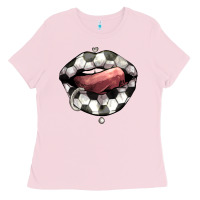 Bubblegum Pink Soccer lips Ladies Tee - HowdyJamesFarm