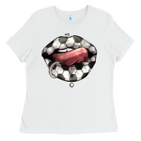 White Soccer lips Ladies Tee - HowdyJamesFarm
