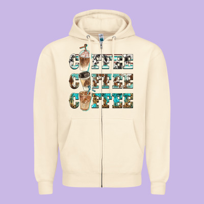 Western Coffees Zipper Hoodie Designed By Barkaloodesign