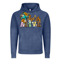 Vintage Denim Easter Day He is alive with cross Vintage Hoodie - OliviaCreatesArt