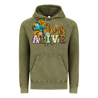 Vintage Olive Easter Day He is alive with cross Vintage Hoodie - OliviaCreatesArt