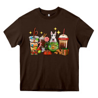Chocolate Brown Christmas coffee cups with Bull Terrier Heavy Core Tee - RanaPortraitStore