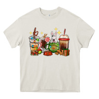 Cream Christmas coffee cups with Bull Terrier Heavy Core Tee - RanaPortraitStore