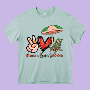 Peace Love Summer Heavy Core Tee Designed By Nancycooperartshop
