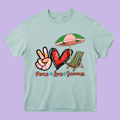 Peace Love Summer Heavy Core Tee Designed By Nancycooperartshop