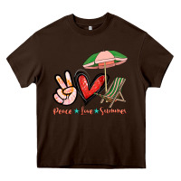 Chocolate Brown Peace love summer Heavy Core Tee - NancyCooperArtShop