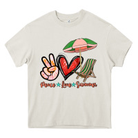 Cream Peace love summer Heavy Core Tee - NancyCooperArtShop