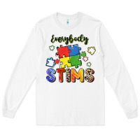 White Everybody stims Long Sleeve Tee - FaDigitalArtStudio