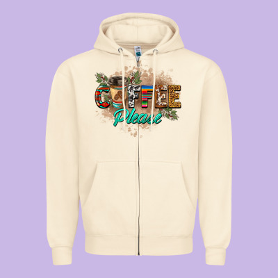 Coffee Please Zipper Hoodie Designed By Barkaloodesign