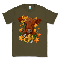 Army Green fall red angus calf dried leaves and sunflowers Classic Tee - RanaPortraitStore
