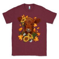 Burgundy fall red angus calf dried leaves and sunflowers Classic Tee - RanaPortraitStore