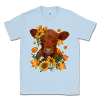 Dusty Blue fall red angus calf dried leaves and sunflowers Classic Tee - RanaPortraitStore