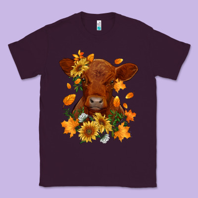 Fall Red Angus Calf Dried Leaves And Sunflowers Classic Tee Designed By Ranaportraitstore