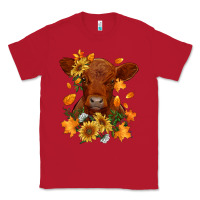 Red fall red angus calf dried leaves and sunflowers Classic Tee - RanaPortraitStore