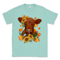 Seafoam fall red angus calf dried leaves and sunflowers Classic Tee - RanaPortraitStore