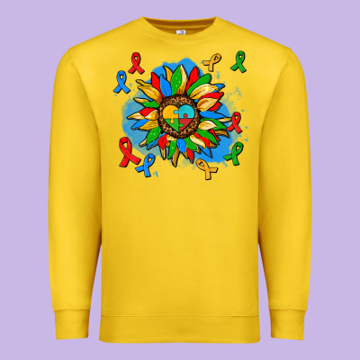 Autism Sunflower Ribbon Premium Sweatshirt Designed By Adodesignshop