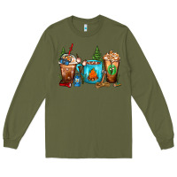 Army Green Camping Coffee Cups Long Sleeve Tee - FaDigitalArtStudio