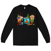 Black Camping Coffee Cups Long Sleeve Tee - FaDigitalArtStudio