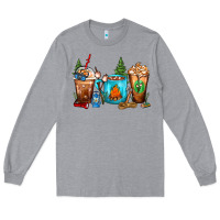 Heather Grey Camping Coffee Cups Long Sleeve Tee - FaDigitalArtStudio