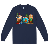 Navy Camping Coffee Cups Long Sleeve Tee - FaDigitalArtStudio