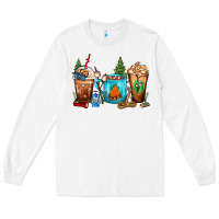 White Camping Coffee Cups Long Sleeve Tee - FaDigitalArtStudio
