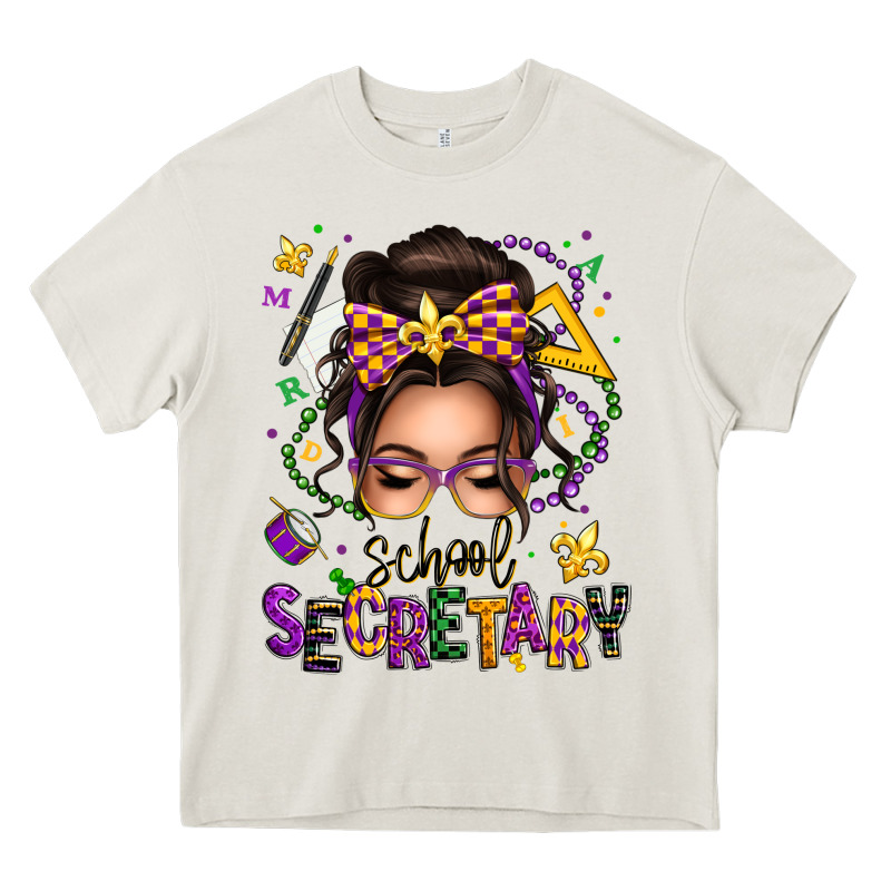 Mardi Gras School Secretary Caucasian Messy Bun Heavy Core Tee by texasbilliewilder | Teevron