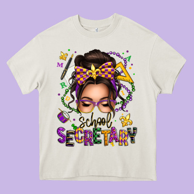 Mardi Gras School Secretary Caucasian Messy Bun Heavy Core Tee Designed By Texasbilliewilder