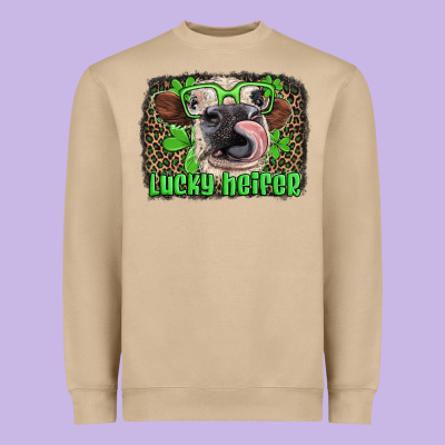 Lucky Heifer With Glasses St Patricks Heavyweight Sweatshirt Designed By Artiststas