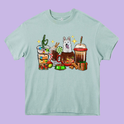 Christmas Coffee Cups With White Shepherd Heavy Core Tee Designed By Ranaportraitstore