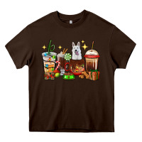 Chocolate Brown Christmas coffee cups with White Shepherd Heavy Core Tee - RanaPortraitStore